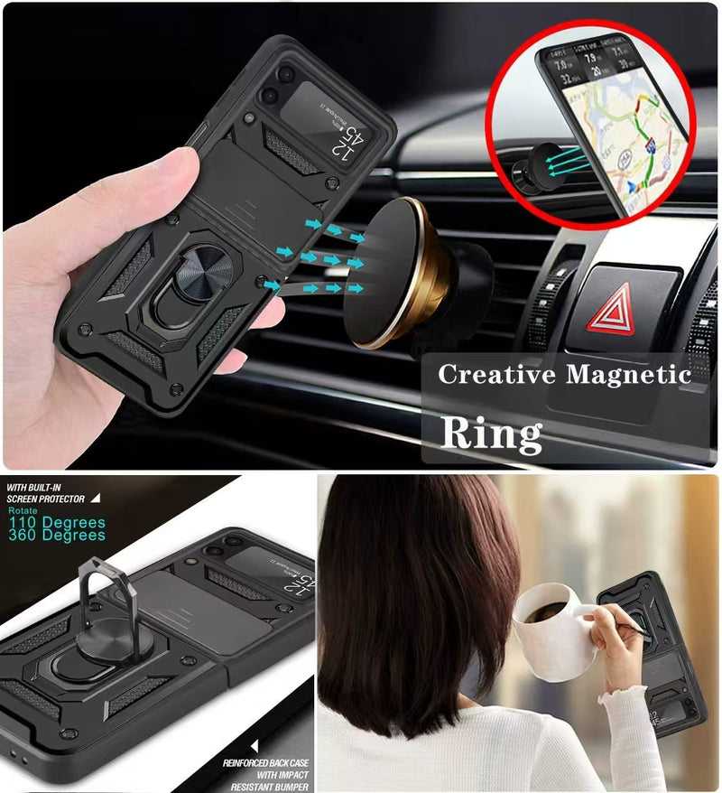 Load image into Gallery viewer, [Built-in Ring Bracket][With Slide Lens Cover] Motorola Moto Razr 40/Ultra Mecha-style Anti-slip Protective Hard Heavy Duty Series Case
