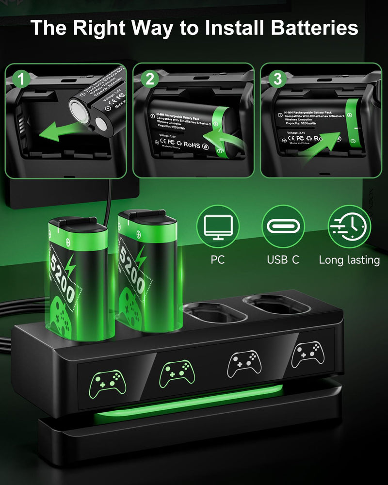 Load image into Gallery viewer, Xbox / Xbox One / Xbox Series X/S Game Controller Battery Charging Base Station with 4 x 2200mAh Batteries
