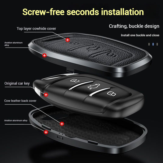 Roewe Aluminum Alloy Leather  Car Key Case For RX3, RX8, ERX5, RX5, i6, i5