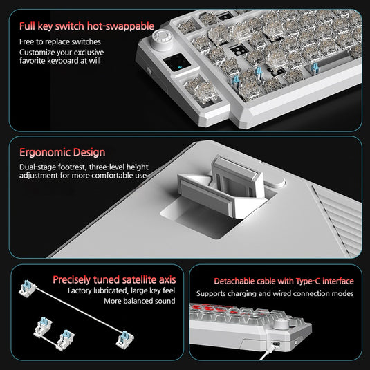 LANGTU T75 Tri-Mode Wireless Frosted Mechanical Gaming Keyboard & Bluetooth/2.4GHz/USB-C