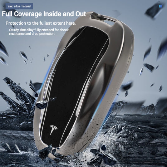 Tesla Full Aluminum Alloy + TPU Film & PU Leather Cover Car Key Fob Case for Model S, Model X - i-Station Mobile Phone & Electronic Device Repair and Accessories