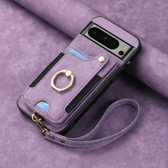 [With Card Slot] Google Pixel 9/A/Pro/XL - Vintage Detachable Wallet Shockproof Stand Phone Case