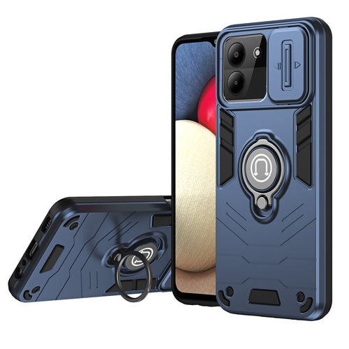 [Built-in Ring Bracket][With Slide Lens Cover] ZTE Blade A54 Mecha-style Anti-slip Protective Hard Heavy Duty Series Case