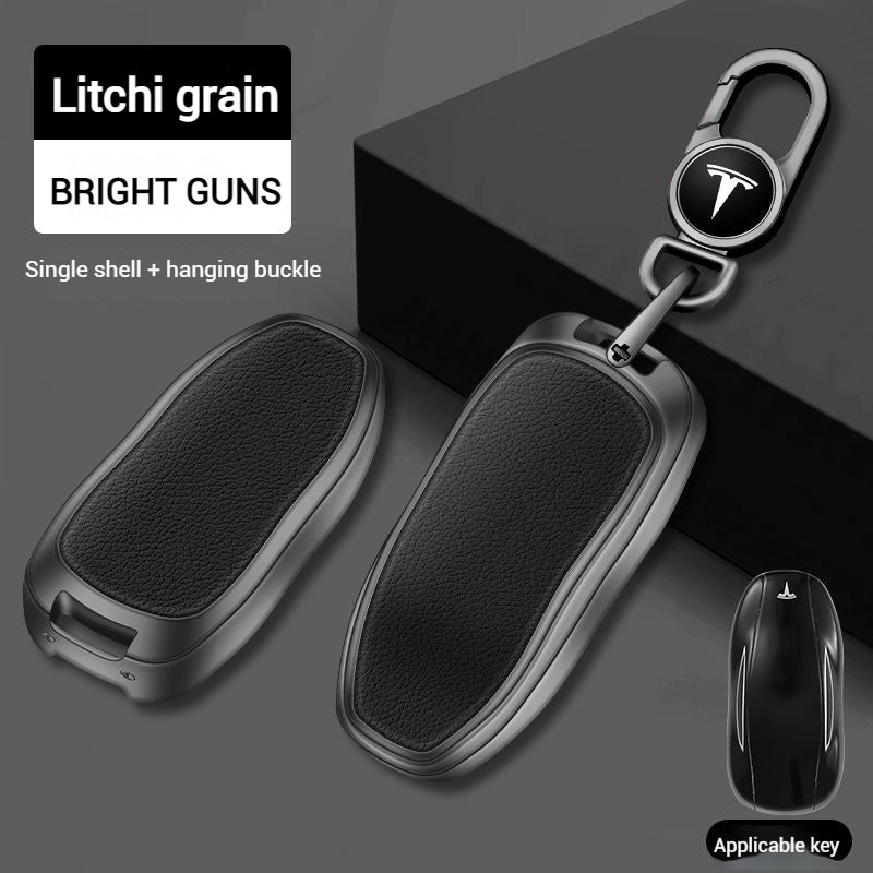 Load image into Gallery viewer, Tesla Metallic Finish + Lychee Pattern Car Key Fob Case for Model 3, Y, X, S
