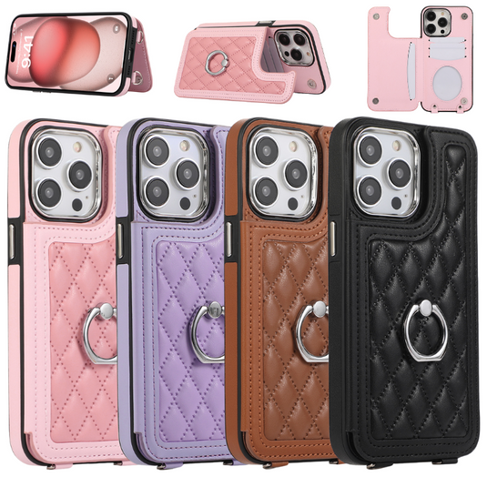 [Built-in Ring Bracket][With Card Slot] Apple iPhone 11/Pro Max High-End Leather Full Coverage Shockproof Wallet Series Case