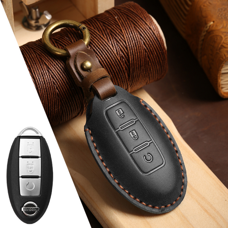 Load image into Gallery viewer, Nissan Handcrafted Genuine Leather Car Key Fob Case Cover For Pathfinder, Murano, Micra, Altima, Sentra,  Note, Juke, Armada, Qashqai
