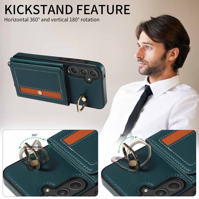 Load image into Gallery viewer, [With Ring Bracket][With Card Holder] Samsung S25/Plus/Ultra - Two-tone PU Leather Wallet Series Case

