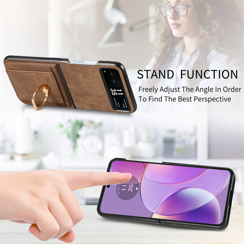 Load image into Gallery viewer, [With Ring Bracket] Motorola Moto Razr 60 PU Vegan Leather Card Slot Protective Case
