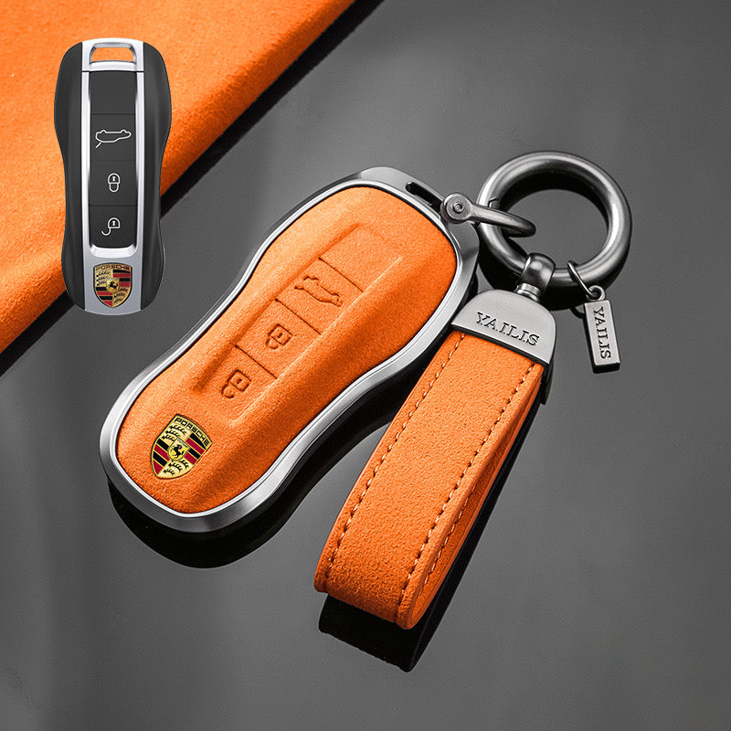 Load image into Gallery viewer, Porsche Luxury Suede Car Key Fob Case Cover For Macan, Cayenne, 911, Panamera, 718, Taycan, 992
