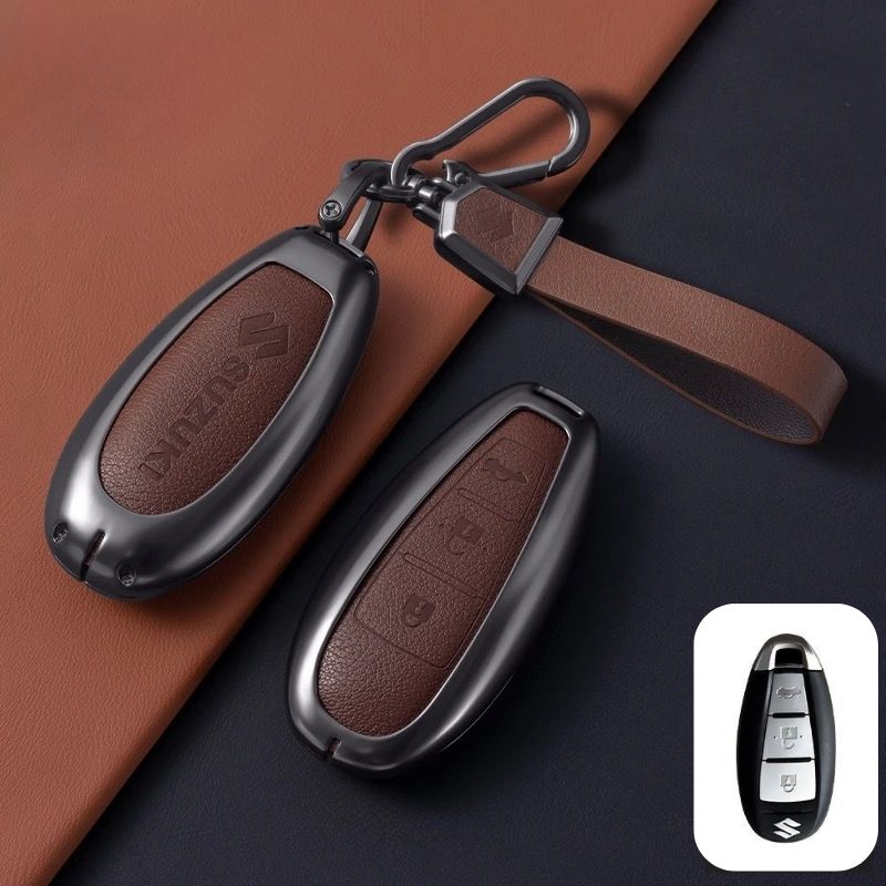 Load image into Gallery viewer, Suzuki Zinc Alloy Geuine Leather Car Key Fob Case Cover For Swift, Vitara, Baleno, Ciaz, SX4,  S-Cross, Jimny, Baleno, Ertiga
