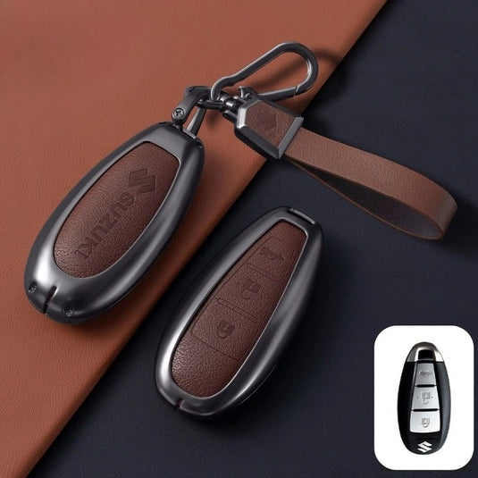 Suzuki Zinc Alloy Geuine Leather Car Key Fob Case Cover For Swift, Vitara, Baleno, Ciaz, SX4,  S-Cross, Jimny, Baleno, Ertiga