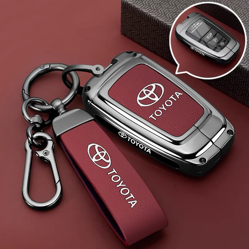 Load image into Gallery viewer, Toyota PU Leather + Zinc Alloy Car Key Fob Case Cover For Corolla, Prius, Camry, C-HR, RAV4, Altis, Land Cruiser Prado
