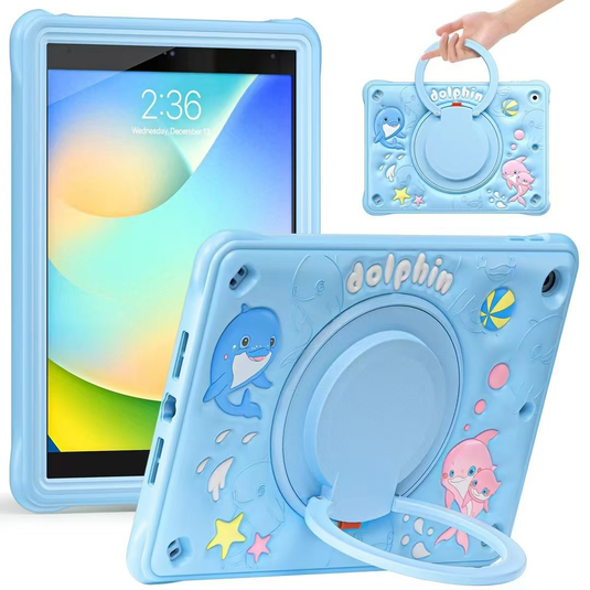 Apple iPad 7/8/9 10.2" 7/8/9th Gen (2019/2020/2021) 3D Cartoon Silicone Rugged 360°Rotating Hand Strap Stand Case
