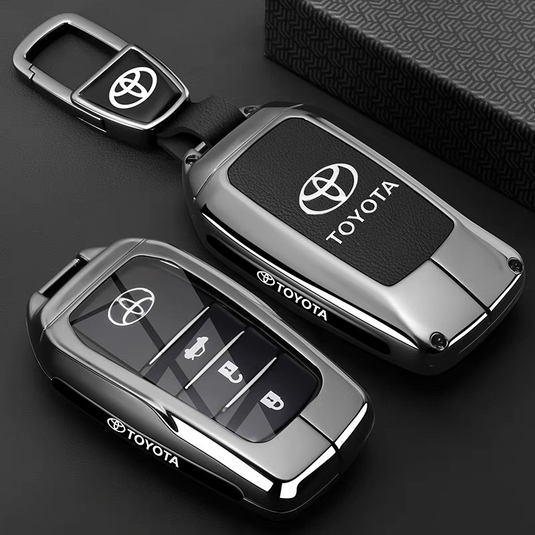 Toyota PU Leather + Zinc Alloy Car Key Fob Case Cover For Corolla, Prius, Camry, C-HR, RAV4, Altis, Land Cruiser Prado
