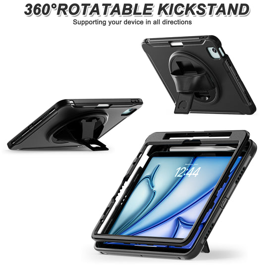 [Built-in Stand][With Wrist Strap] Apple iPad Pro 11-inch 1st/2nd/3rd/4th (2018/2020/2021/2022) & Apple iPad Pro 11-inch M4 (2024) TPU Full-body Heavy Duty Ring Holder Stand Case