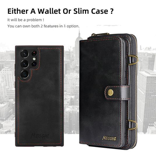 [With Card Holder][With Strap] Samsung S25/Plus/Ultra - Multi-functional PU Leather Flip Wallet Case