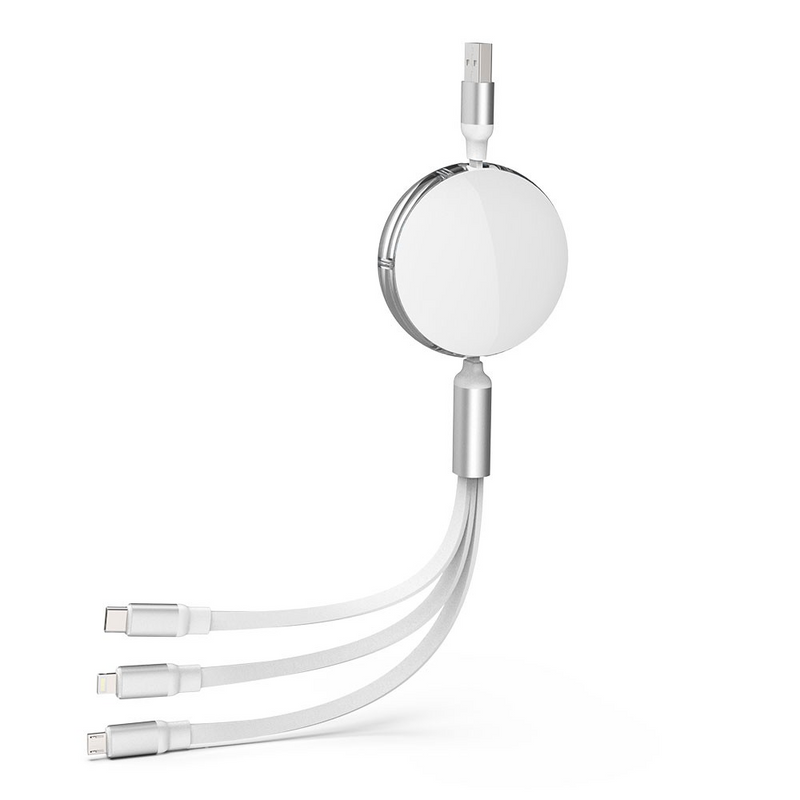 Load image into Gallery viewer, iQuick 3 in 1 Retractable Fast Charge &amp; Data Sync Cable IQTC2301 1.2m - White
