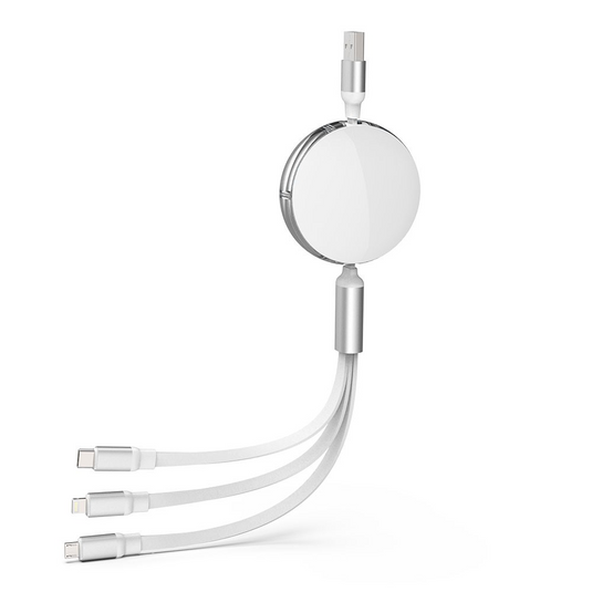 iQuick 3 in 1 Retractable Fast Charge & Data Sync Cable IQTC2301 1.2m - White