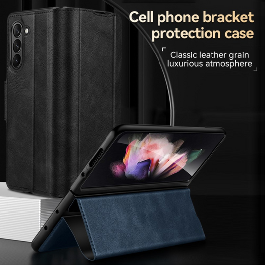 Samsung Galaxy Z Fold 6 Full-wrap Plain Leather Foldable Stand Magnetic Closure Case