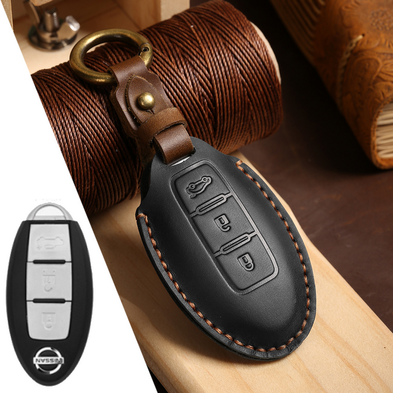 Load image into Gallery viewer, Nissan Handcrafted Genuine Leather Car Key Fob Case Cover For Pathfinder, Murano, Micra, Altima, Sentra,  Note, Juke, Armada, Qashqai
