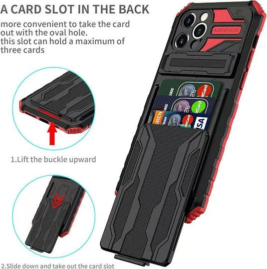 [Built-in Bracket][With Card Slot] Apple iPhone 12/Pro/Pro Max Multi-function Shockproof Heavy Duty Series Case