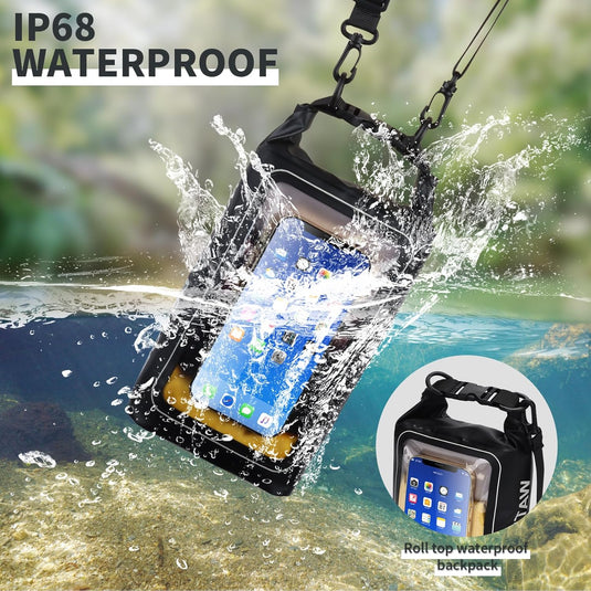 IP68 Waterproof Dry Bag 2L - Roll Top Waterproof Pool Bag,dry bags for kayaking waterproof-w/Phone Pouch,Large Waterproof Phone Pouch,Boating & Kayak Accessories camping