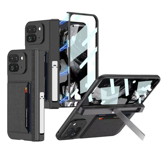 [With Card Slot] Google Pixel 9 Pro Fold - Integrated Shell & Film With Hinged Design Stand Series Case