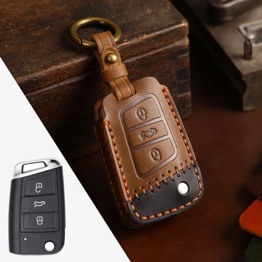 Volkswagen Handcrafted Genuine Leather Car Key Fob Case Cover For Passat, Golf, Magotan, Jetta, Tiguan