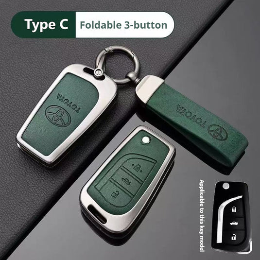 Toyota Zinc Alloy + PU Leather Car Key Fob Case Cover For Camry, RAV4, Highlander, Prado, Crown