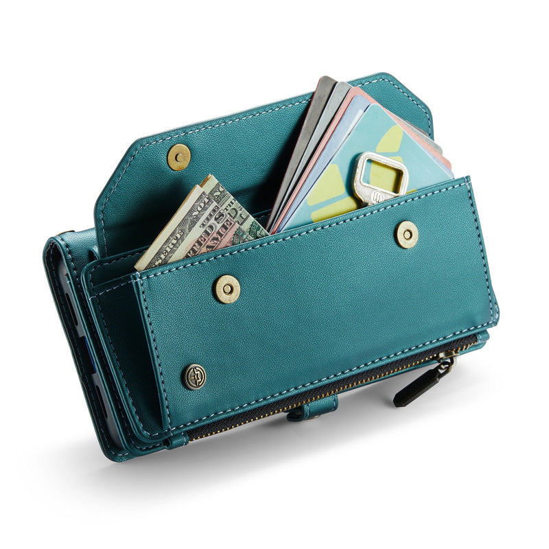 Load image into Gallery viewer, [Magsafe Compatible] Google Pixel 8/Pro - Zipper Style Crossbody PU Leather Wallet Series Stand Case With Lanyard
