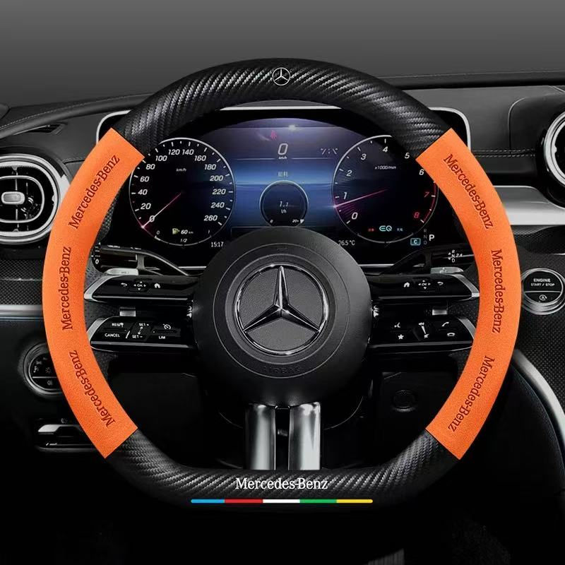 Load image into Gallery viewer, Mercedes-Benz Suede Carbon Fiber Car Steering Wheel Covers For C260L, C200L, GLC, GLA,  E300L, A180, GLB220, CLA
