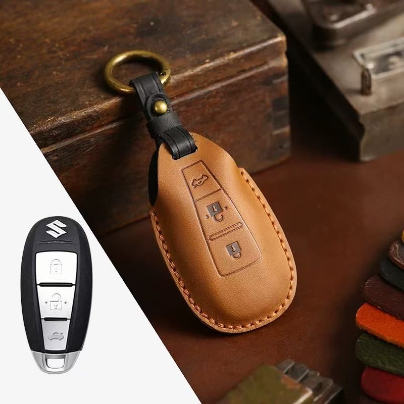 Load image into Gallery viewer, Suzuki Handcrafted Genuine Leather Car Key Fob Case Cover For Vitara, SX4, S-Cross, Ciaz, Baleno
