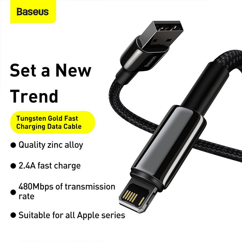 Load image into Gallery viewer, Baseus Tungsten Gold Fast Charging Data Cable USB to iP 2.4A 2m
