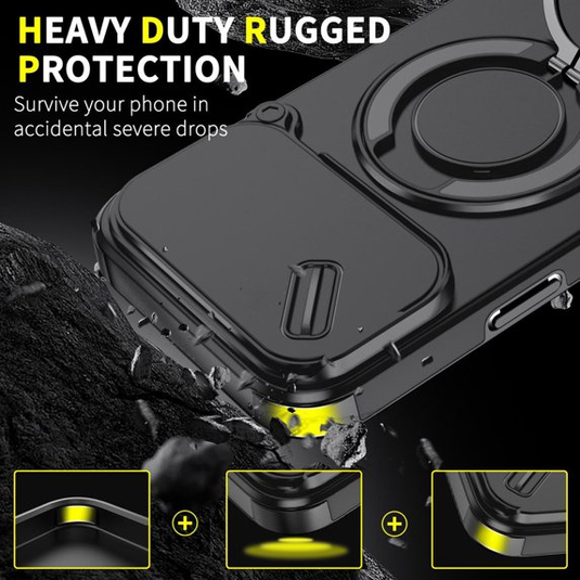 [With Slide Lens Cover] Apple iPhone 17 Pro Max / 18 Pro Max Military-Grade Shockproof Protective Stand Series Case