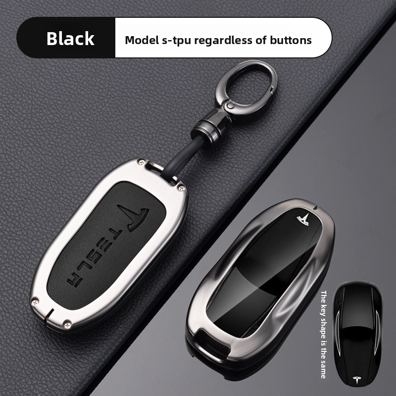 Load image into Gallery viewer, Tesla Full Aluminum Alloy + TPU Film &amp; PU Leather Cover Car Key Fob Case for Model S, Model X - i-Station Mobile Phone &amp; Electronic Device Repair and Accessories
