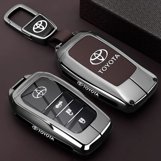 Toyota PU Leather + Zinc Alloy Car Key Fob Case Cover For Corolla, Prius, Camry, C-HR, RAV4, Altis, Land Cruiser Prado