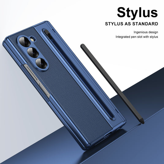 [Built-in Card Slot] Samsung Galaxy Z Fold7 Folding Electroplated PU Leather Case with Tempered Glass Screen Protector
