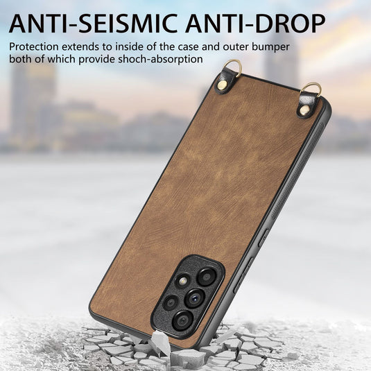 [With Long Lanyard] Samsung Galaxy A56 - Vegan Leather Shockproof Phone Case