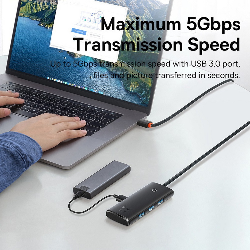Load image into Gallery viewer, Baseus Lite Series 4-Port USB-A HUB Adapter (USB-A to USB 3.0*4 ) 1m - Black

