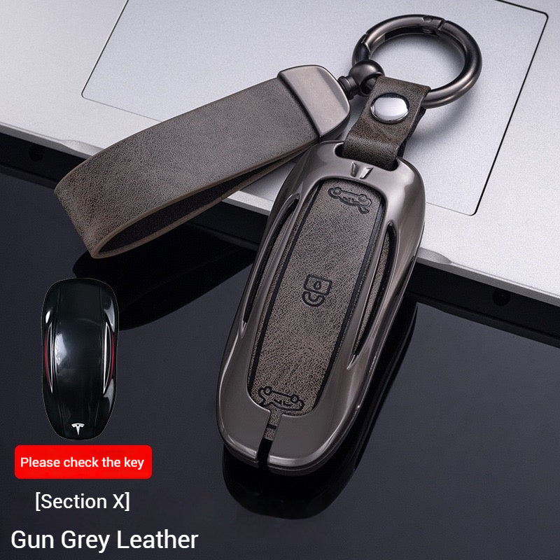 Load image into Gallery viewer, Tesla Metal + PU Leather Smart Car Key Fob Case for Model 3, S, Y, X
