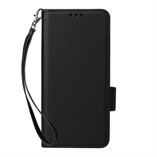 [With Card Slot] OPPO A5 Pro 5G - Premium Lychee-Grain Flip Leather Case With Detachable Wrist Strap - i-Station Mobile Phone & Electronic Device Repair and Accessories