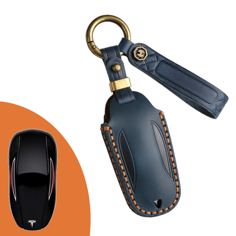 Load image into Gallery viewer, Tesla Handcrafted Genuine Leather Car Key Fob Protective Cover Case For Model 3, Y, S, X
