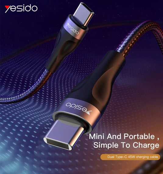 [CA83][30cm][Type-C to Type-C] Yesido 45W Heavy Duty Short PD Charging Data Cable - Polar Tech Australia