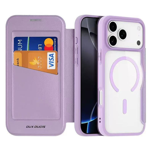 [With Card Slot][Magsafe Compatible] Apple iPhone 17 Pro / 18 Pro - Magnetic Catch Transparent Flip PU Leather Wallet Series Case