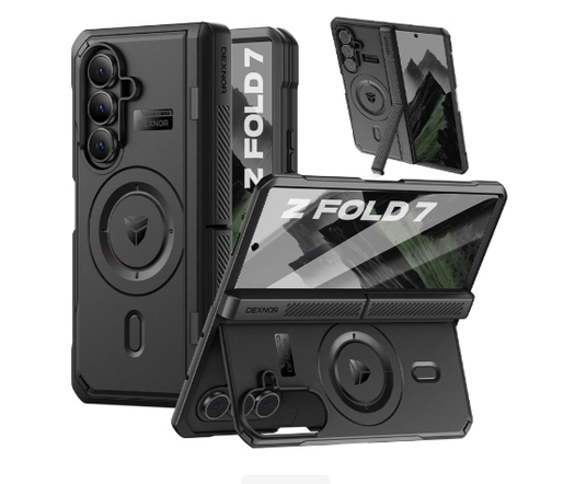 [Dual Kickstands & Front Screen Protector & Zipper Protection] Samsung Galaxy Z Fold7 Dexnor Military-Grade Magnetic Case With Shockproof Hinge Cover