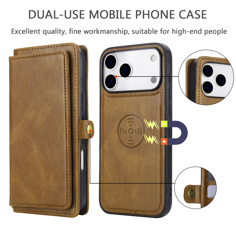 Load image into Gallery viewer, [Magsafe Compatible][With Card Slot] Apple iPhone 17/Air/Pro/Max Detachable PU Leather Flip Wallet Shockproof Case
