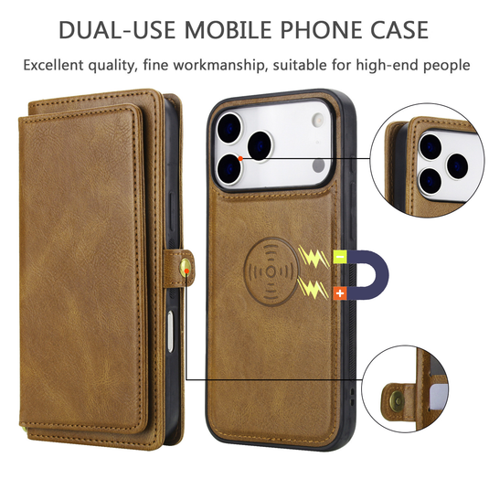 [Magsafe Compatible][With Card Slot] Apple iPhone 17/Air/Pro/Max Detachable PU Leather Flip Wallet Shockproof Case
