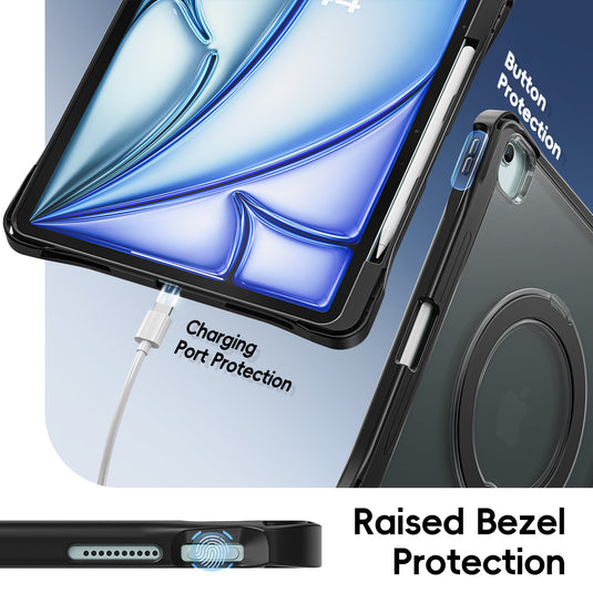 [With Pen Slot] Apple iPad Air 13-inch M2/M3/M4 (2024/2025/2026) 360° Rotating Stand Frosted Hard Acrylic Shockproof Cover Case