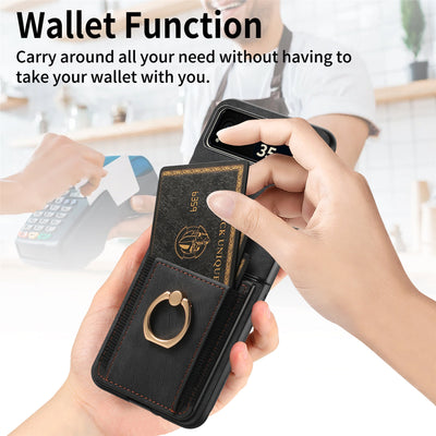 [With Ring Bracket] Motorola Moto Razr 60 PU Vegan Leather Card Slot Protective Case - i-Station Mobile Phone & Electronic Device Repair and Accessories
