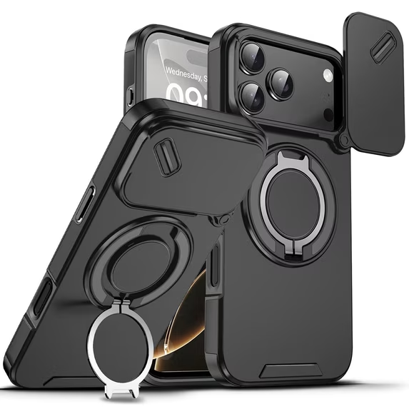 Load image into Gallery viewer, [With Slide Lens Cover] Apple iPhone 17 Pro Max / 18 Pro Max Military-Grade Shockproof Protective Stand Series Case
